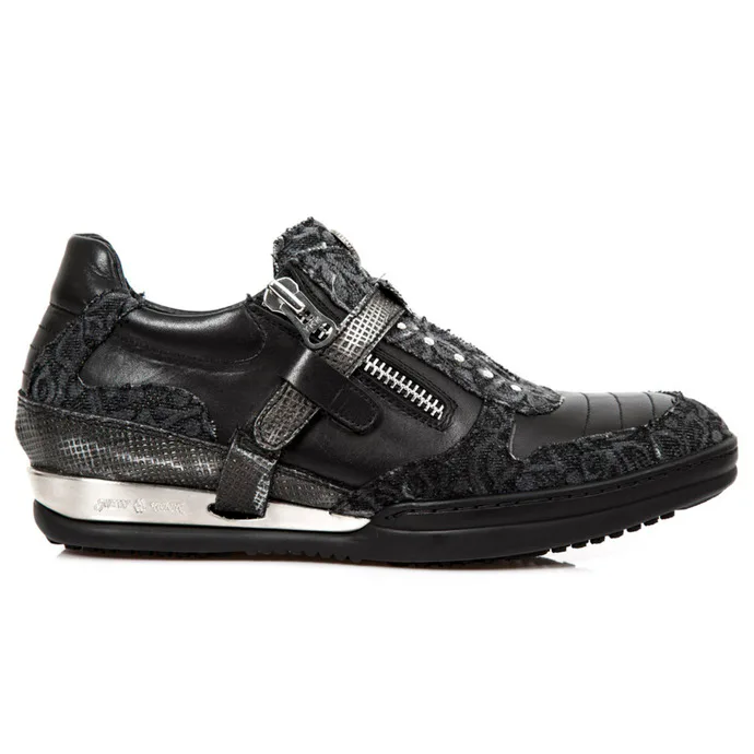 boty kožené dámské - FLORAL DENIM NEGRO - NEW ROCK - M.HY031-S7 39